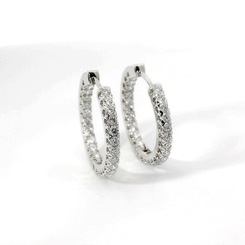Orecchini a cerchio in oro bianco con diamanti lab-grown taglio brillante, 1,53 carati.