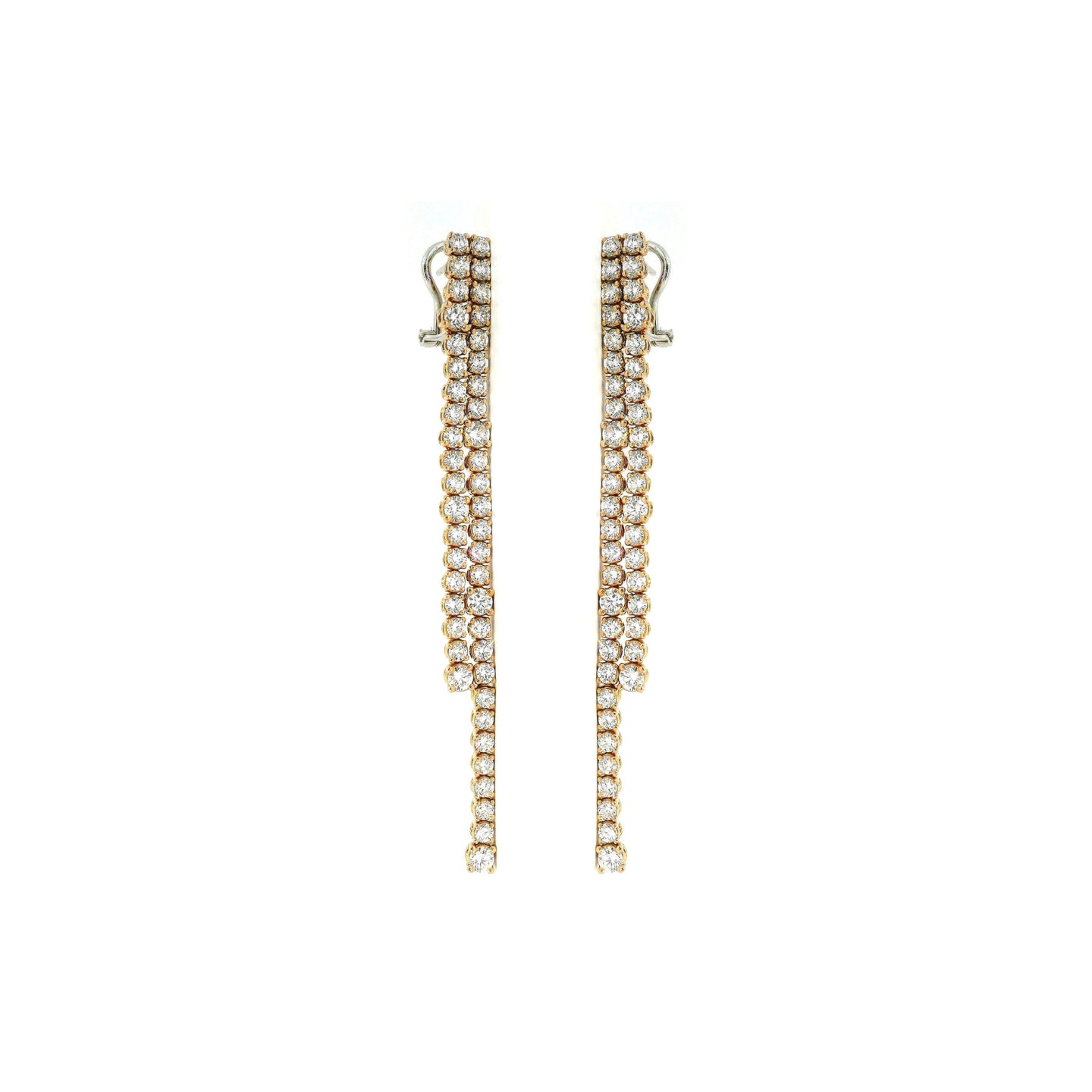 Orecchini Tennis a filo con spot in oro rosa con diamanti lab-grown taglio brillante, 4,80 carati.