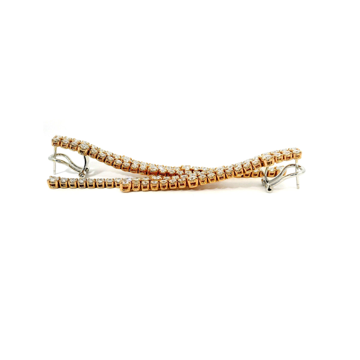 Orecchini Tennis a filo con spot in oro rosa con diamanti lab-grown taglio brillante, 4,80 carati.