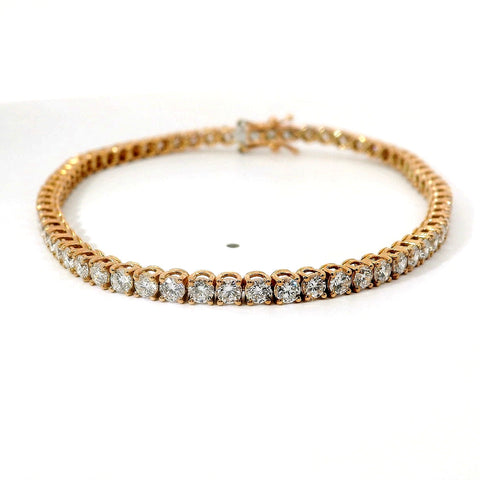 Bracciale tennis a filo in oro rosa e diamanti lab-grown taglio brillante, 4,50 carati.