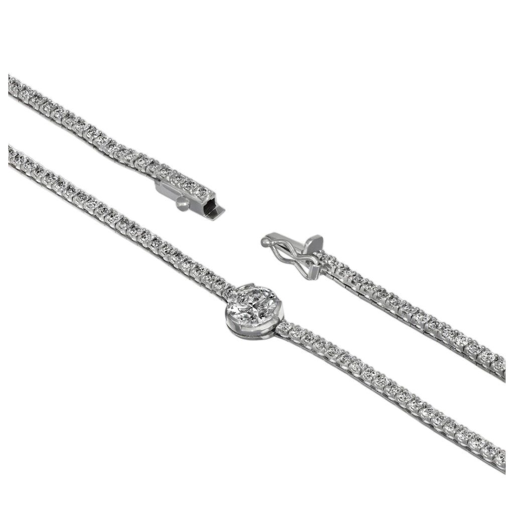 White gold gradation tennis necklace with brilliant-cut lab-grown diamonds, 16.78 carats.