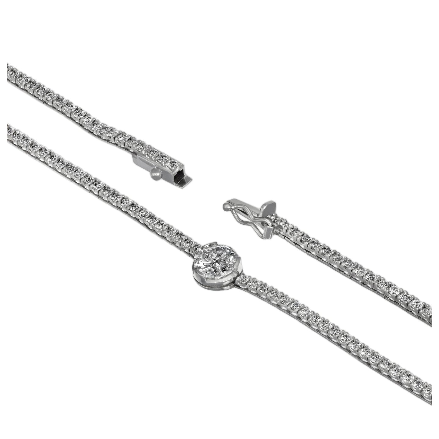 White gold gradation tennis necklace with brilliant-cut lab-grown diamonds, 16.78 carats.