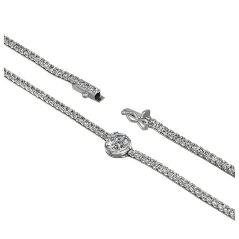 Girocollo Tennis con centrale in oro bianco con diamanti lab-grown taglio brillante, 5,34 carati.