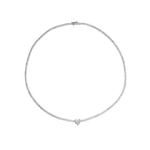 Girocollo Tennis con centrale in oro bianco e diamanti lab-grown taglio brillante e cuore, 5,51 carati.