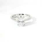 Solitaire in white gold with oval-cut lab-grown diamond, 1.54 carats.