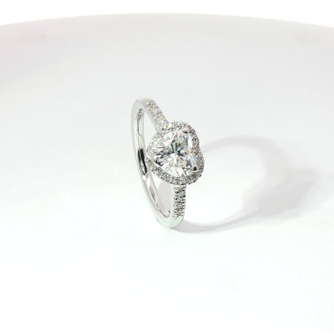 Anello in oro bianco con diamanti Lab-Grown taglio cuore e brillante, 1,06.