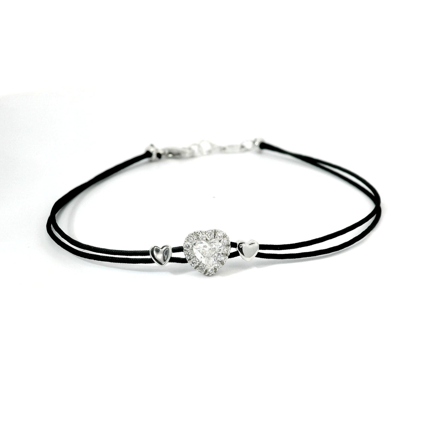 Bracciale in filo nautico e oro bianco con diamanti Lab-grown taglio brillante e taglio cuore, 0,41 carati.