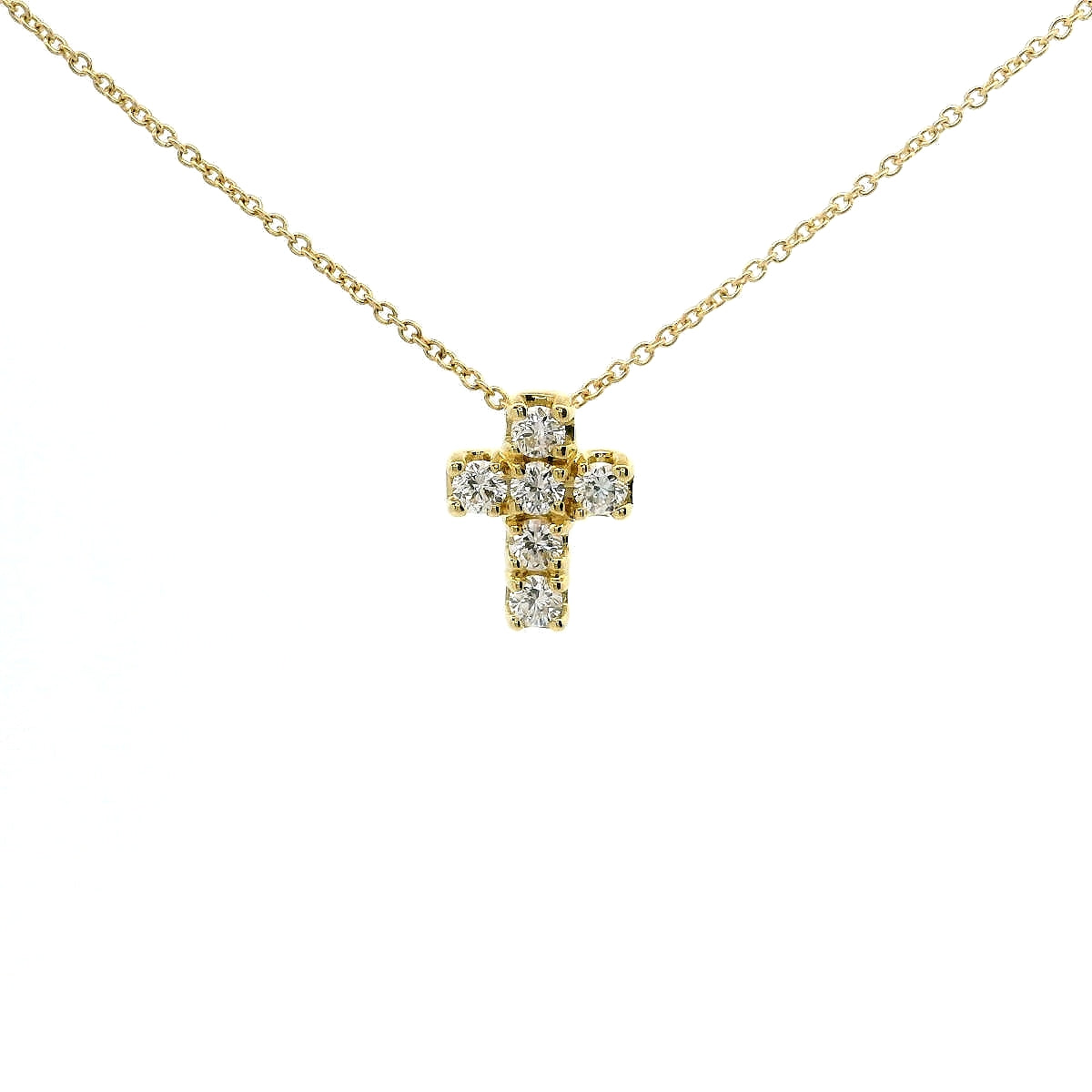 Girocollo Croce in oro giallo con Diamanti Lab-Grown taglio Brillante, 0,35 carati.