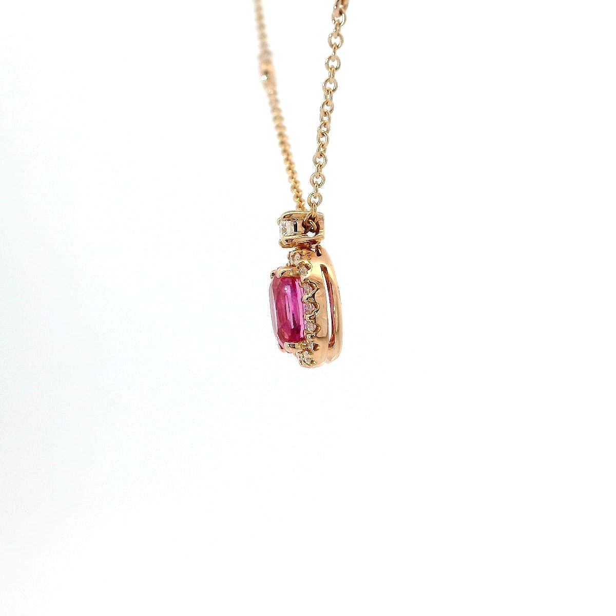 Girocollo in oro rosa con zaffiro rosa Lab-Grown e diamanti Lab-Grown taglio brillante.