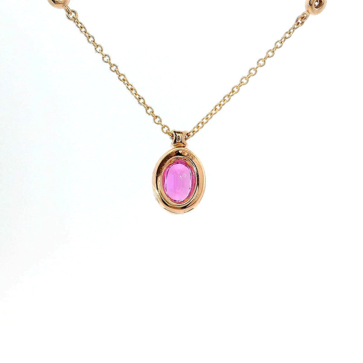 Girocollo in oro rosa con zaffiro rosa Lab-Grown e diamanti Lab-Grown taglio brillante.