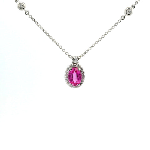 Girocollo in oro bianco con zaffiro Lab-Grown e diamanti Lab-Grown taglio brillante.