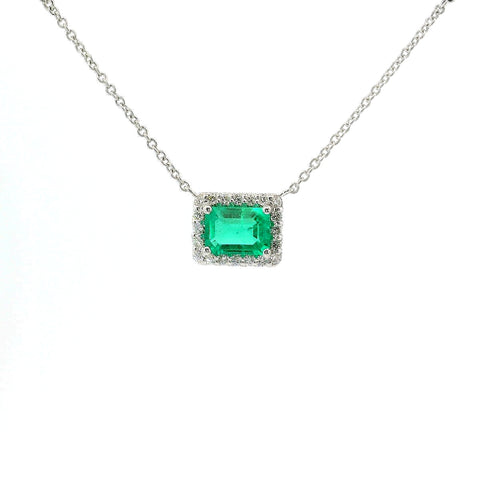 Girocollo in oro bianco con smeraldo Lab-Grown e diamanti Lab-Grown taglio brillante.
