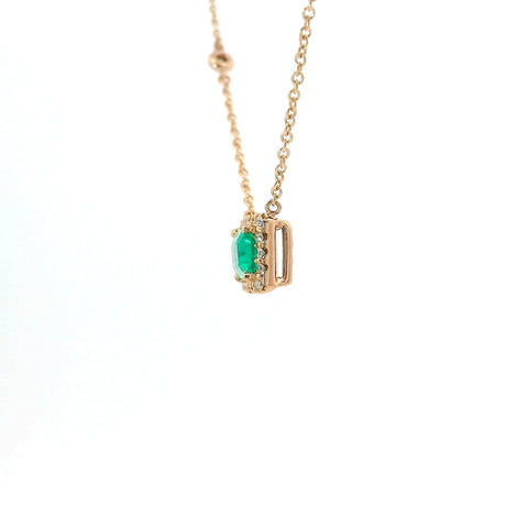 Girocollo in oro rosa con smeraldo Lab-Grown e diamanti Lab-Grown taglio brillante.