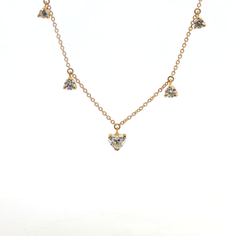 Girocollo in oro giallo e diamanti Lab-Grown taglio cuore e brillante,1,24 carati.