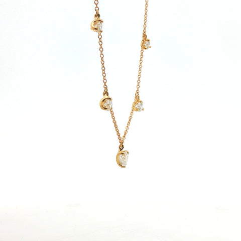 Girocollo in oro giallo e diamanti Lab-Grown taglio cuore e brillante,1,24 carati.