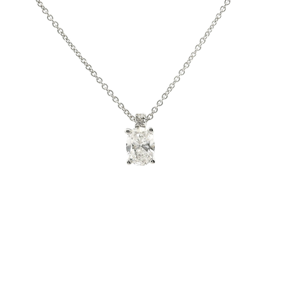 Girocollo punto luce in oro bianco con diamante lab-grown taglio ovale, 0,52 carati.