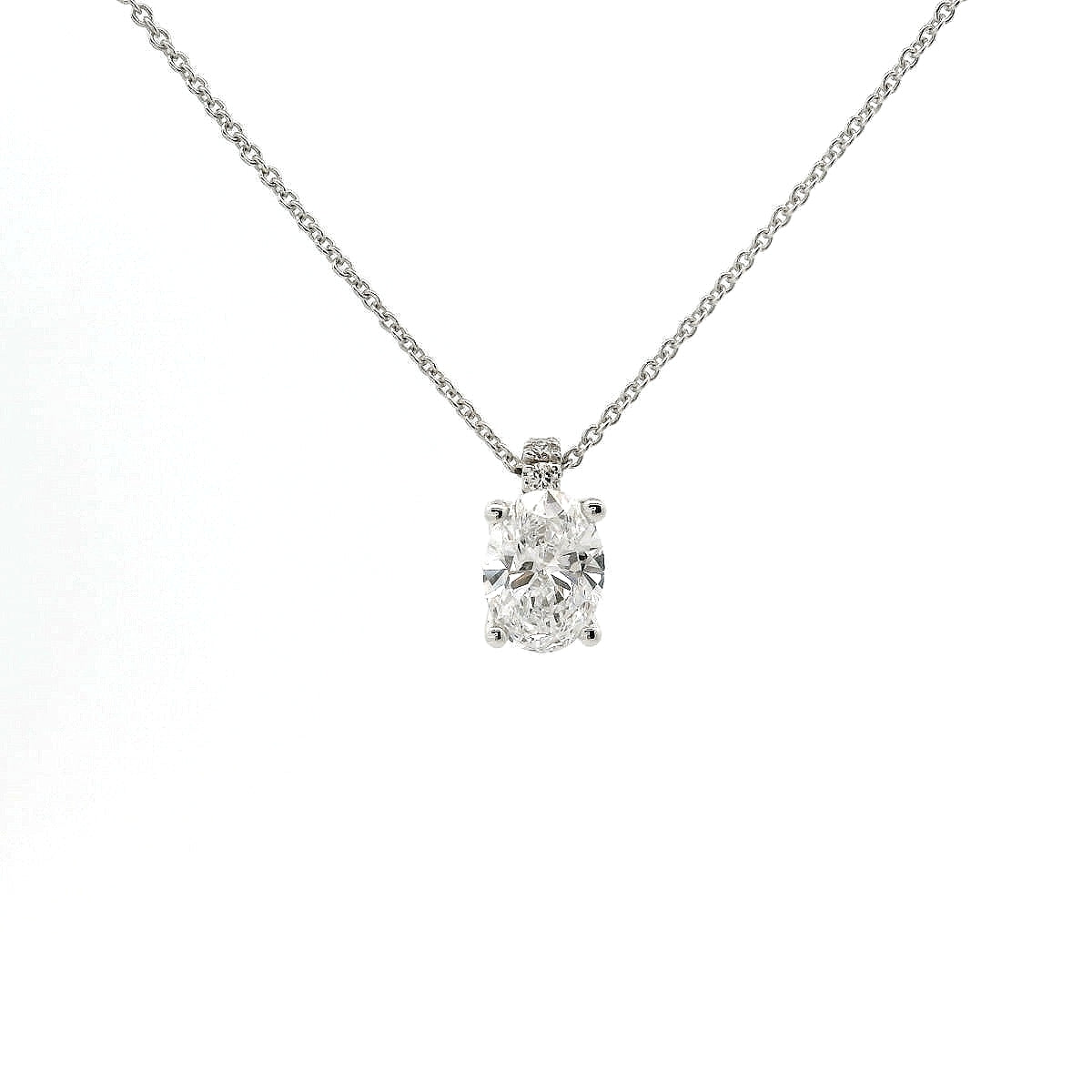 White gold light point choker with oval-cut lab-grown diamond, 0.92 carats.