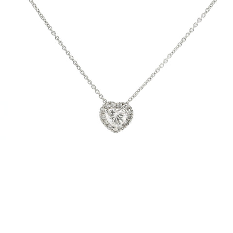 Girocollo in oro bianco con diamante lab-grown taglio cuore e contorno taglio brillante, 0,46 carati.