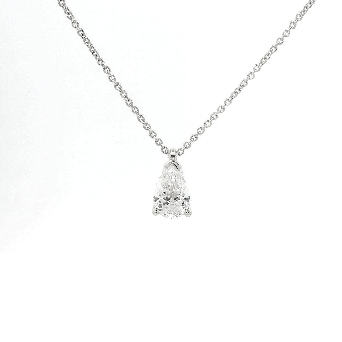White gold point light choker with drop-cut lab-grown diamond, 0.73 carats.