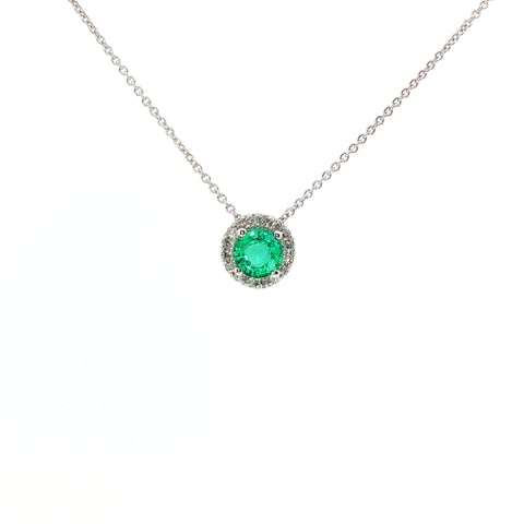 Girocollo in oro bianco con smeraldo Lab-Grown taglio brillante e diamanti Lab-Grown taglio brillante.