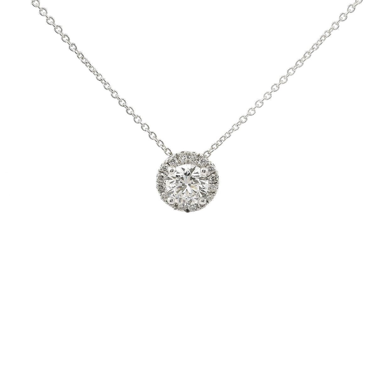 Girocollo punto luce in oro bianco con contorno e diamanti lab-grown taglio brillante, 0,62 carati.