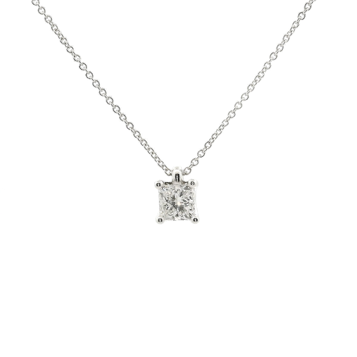 Girocollo punto luce in oro bianco e diamante lab-grown taglio princess, 0,52 carati.