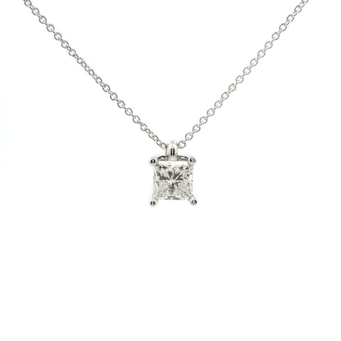 Girocollo punto luce in oro bianco e diamante lab-grown taglio princess, 0,73 carati.