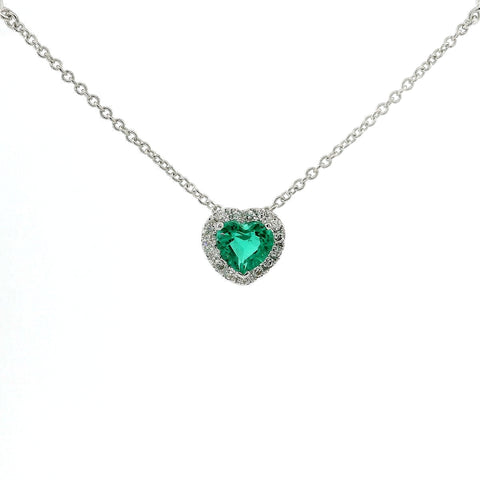 Girocollo in oro bianco con smeraldo Lab-Grown taglio cuore e diamanti Lab-Grown taglio brillante.