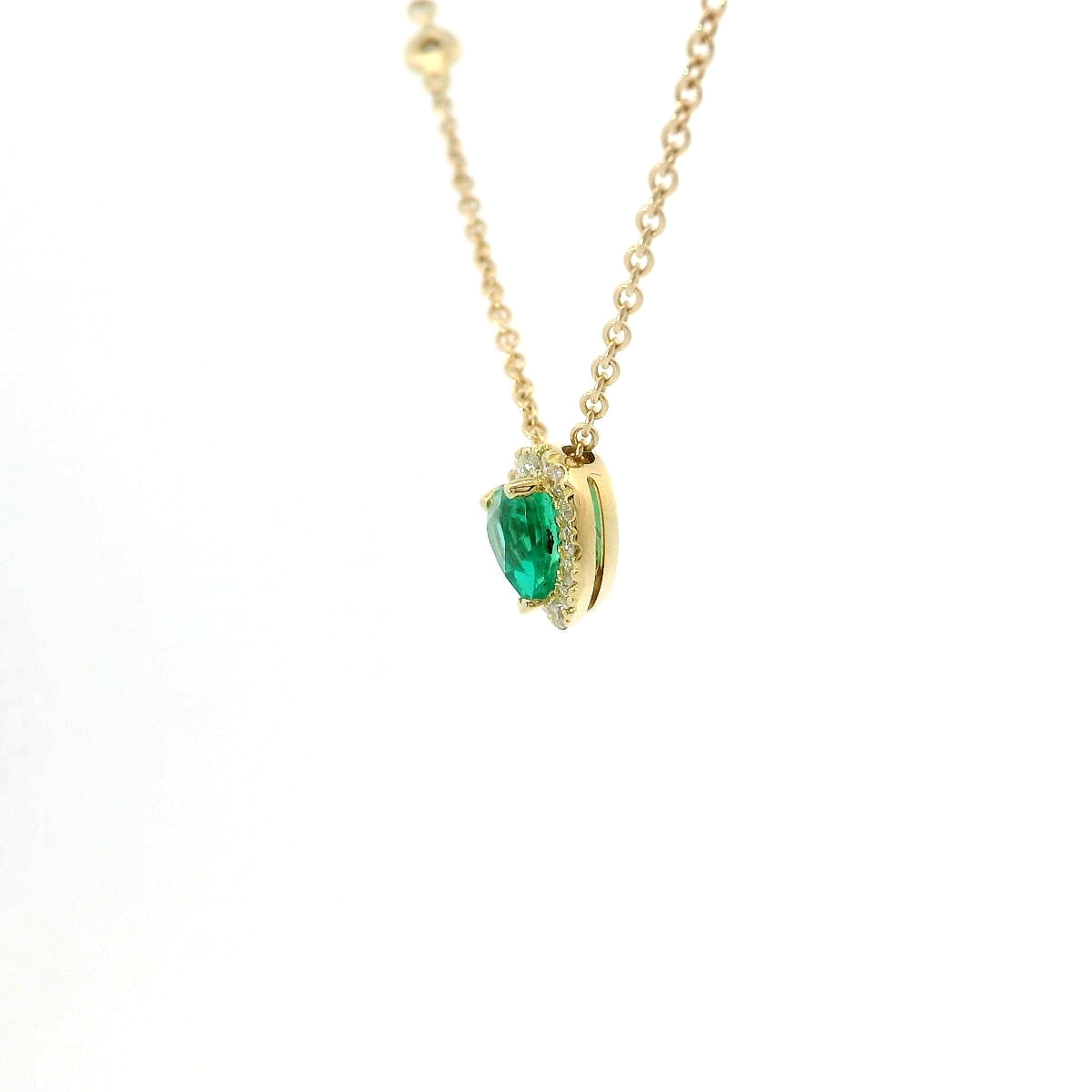 Girocollo in oro giallo con Smeraldo Lab-Grown taglio cuore e diamanti Lab-Grown taglio brillante.