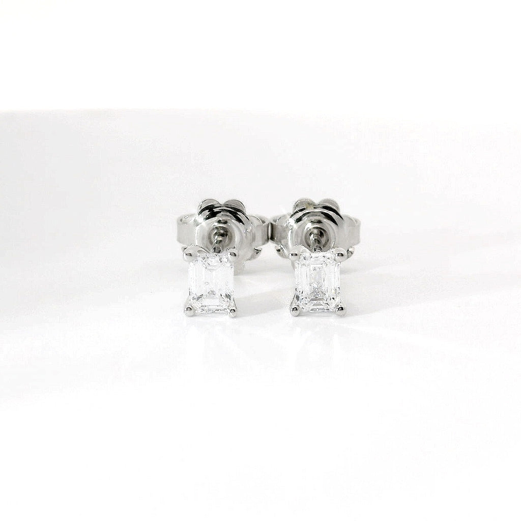 White gold stud earrings with emerald-cut lab-grown diamond, 2.07 carats.