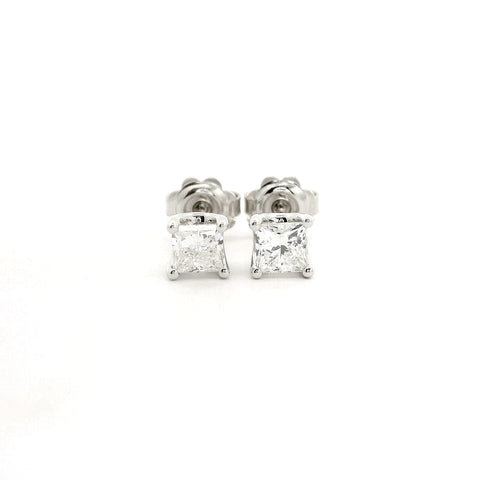 Orecchini punto luce in oro bianco con diamante lab-grown taglio princess, 1,02 carati.