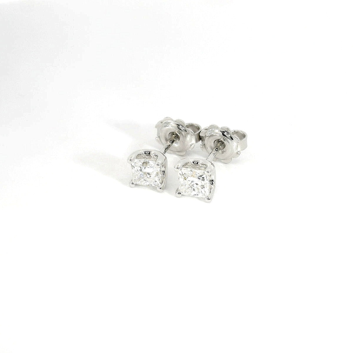 White gold stud earrings with emerald-cut lab-grown diamond, 2.07 carats.