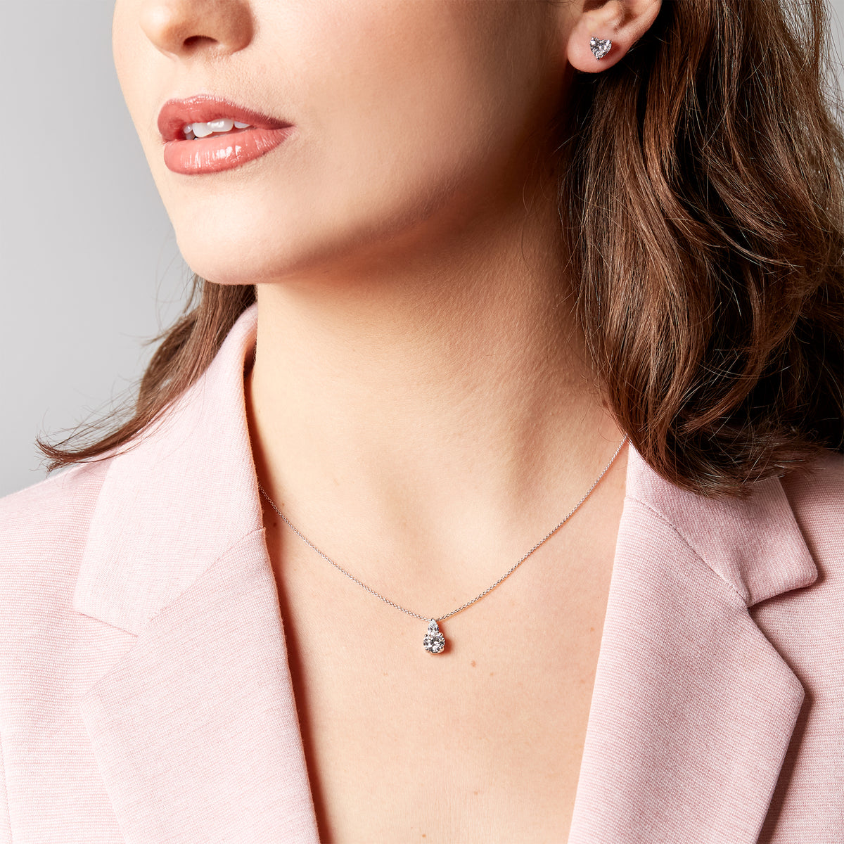 Point light earrings with heart-cut lab-grown diamonds, 1.68 carats.