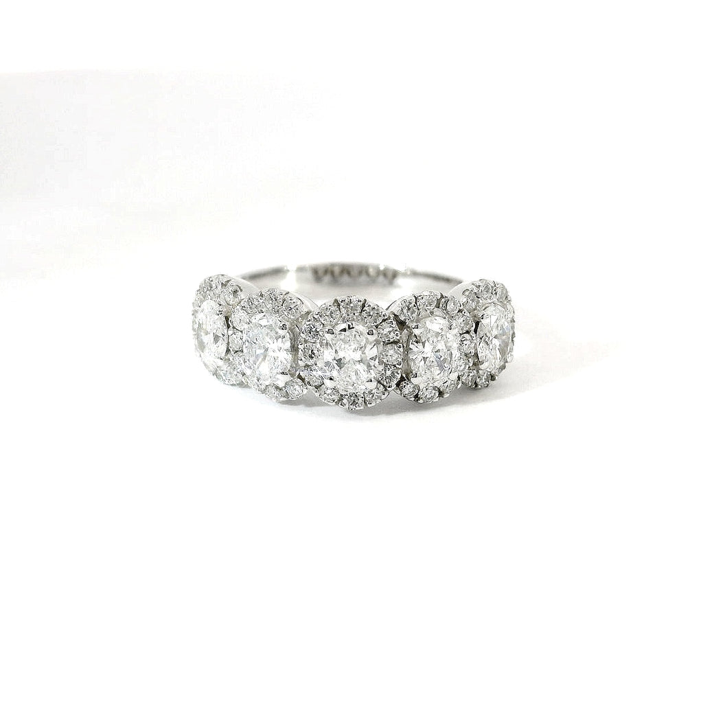 White gold band with 5 brilliant-cut lab-grown diamonds, 2.10 carats.
