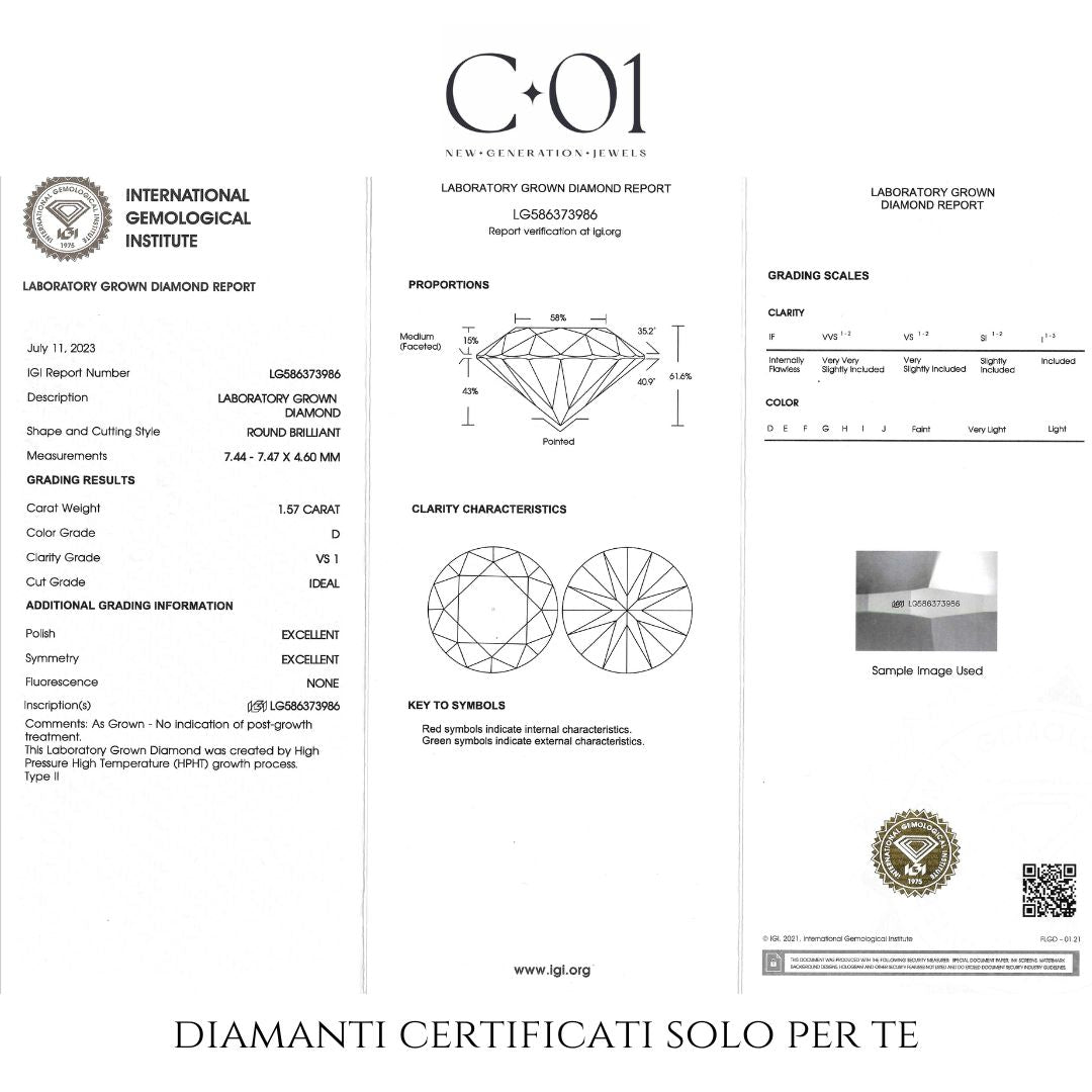 Girocollo punto luce in oro bianco e diamante Lab-grown taglio brillante, 1,57 carati