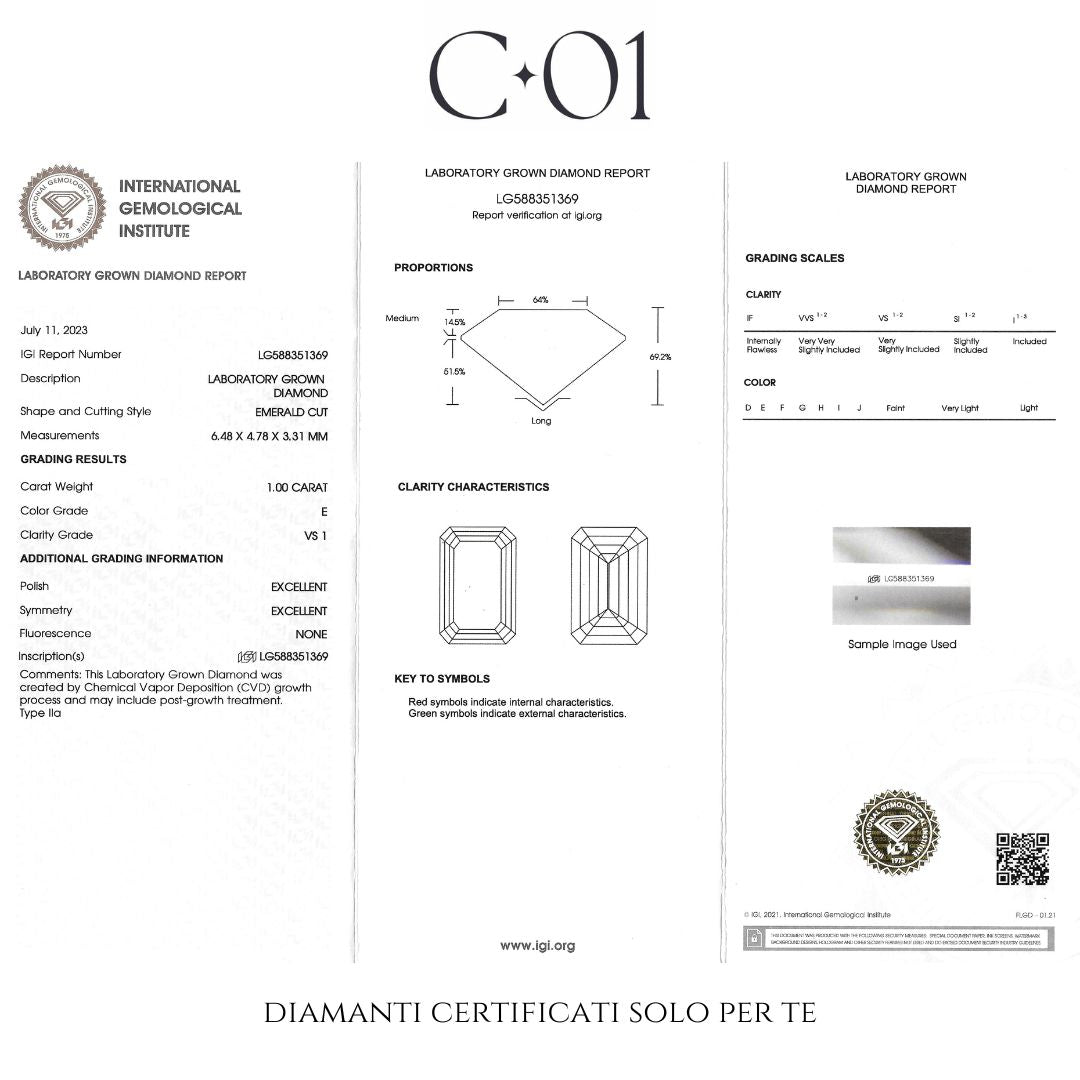 Trilogy in oro bianco con diamanti lab-grown taglio Smeraldo e taper, 4,39 carati.