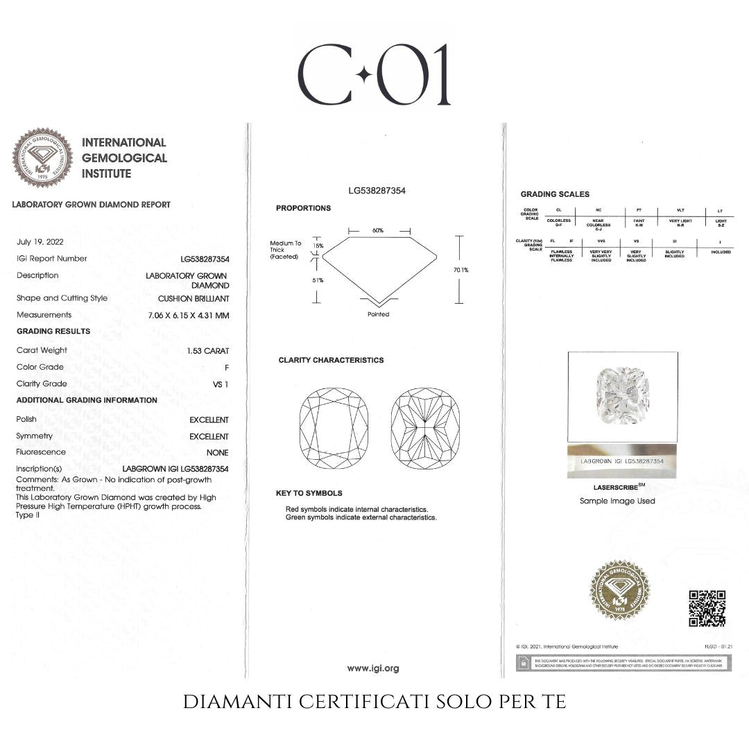 Anello Dreams cuscino in oro bianco con diamanti lab-grown taglio brillante, 2,08 carati.