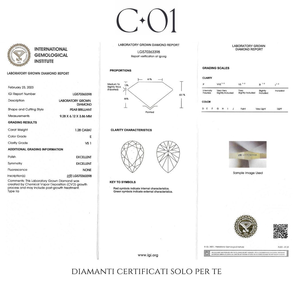 Drop necklace with spot chain featuring drop-cut and brilliant-cut lab-grown diamonds, 2.70 carats.