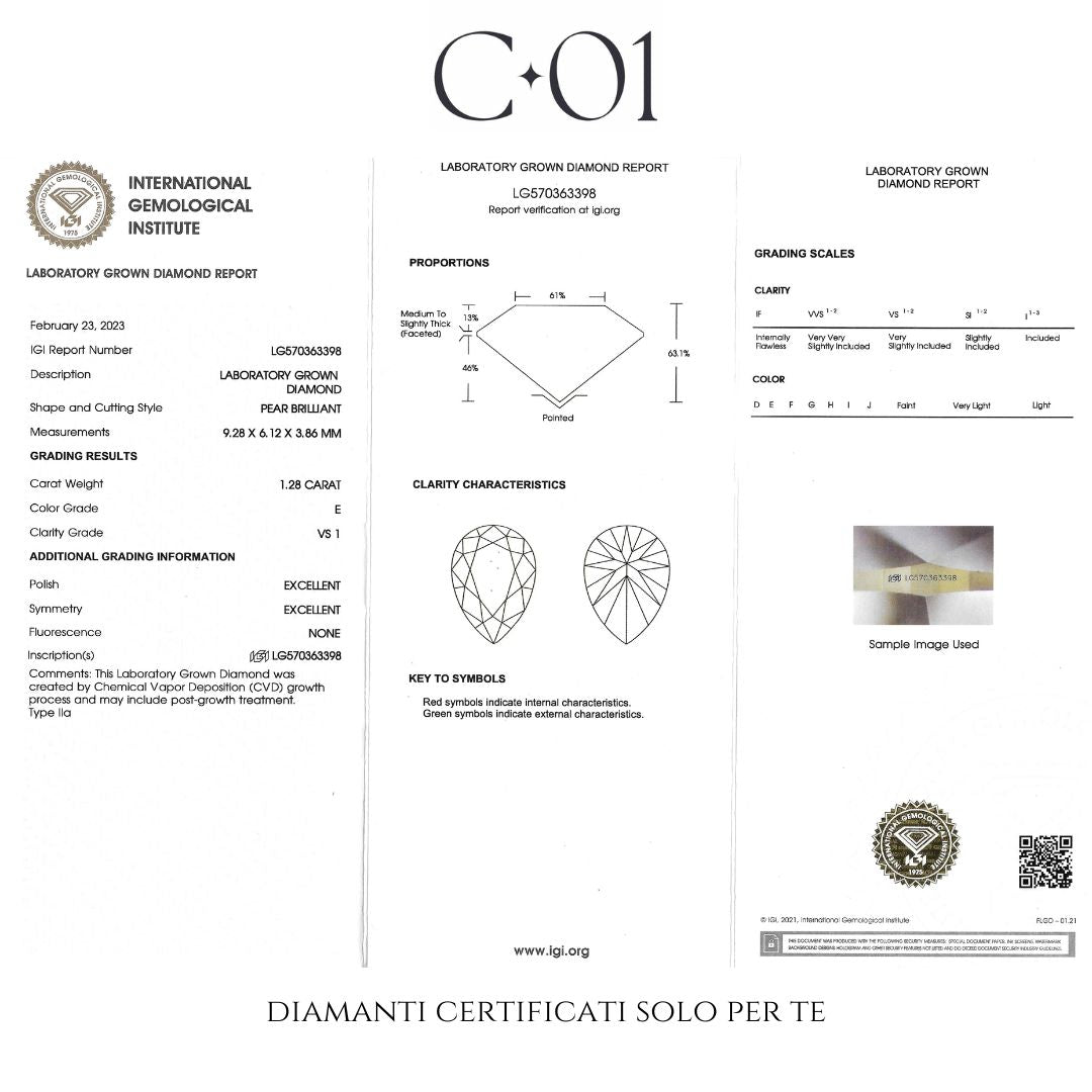 Girocollo a goccia con catena a spot con diamanti lab-grown taglio goccia e taglio brillante, 2,70 carati.
