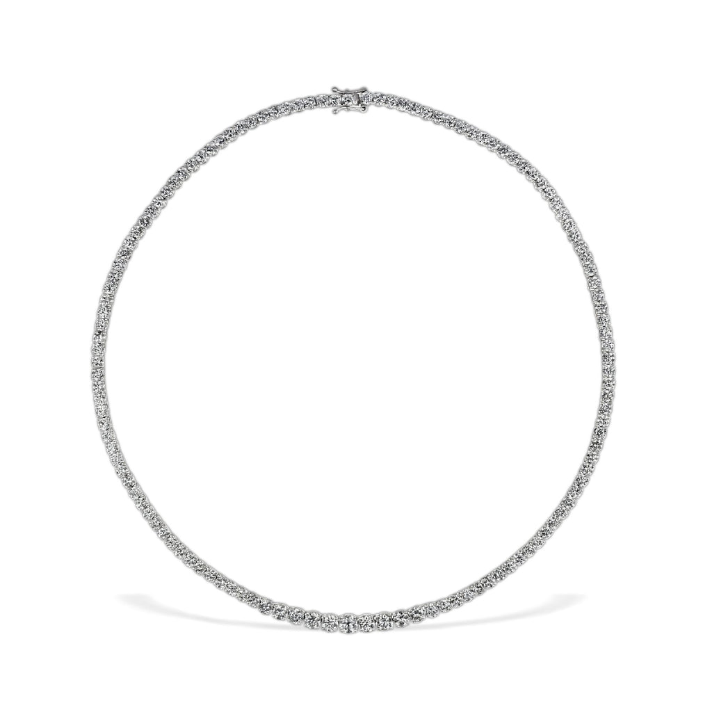 White gold gradation tennis necklace with brilliant-cut lab-grown diamonds, 16.78 carats.