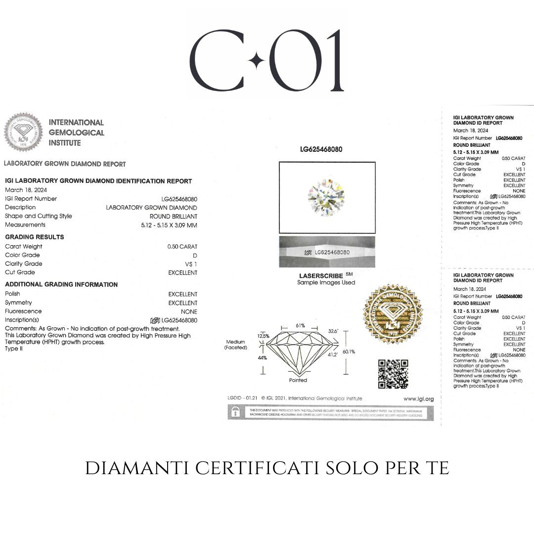 White gold band with 5 brilliant-cut lab-grown diamonds, 2.10 carats.
