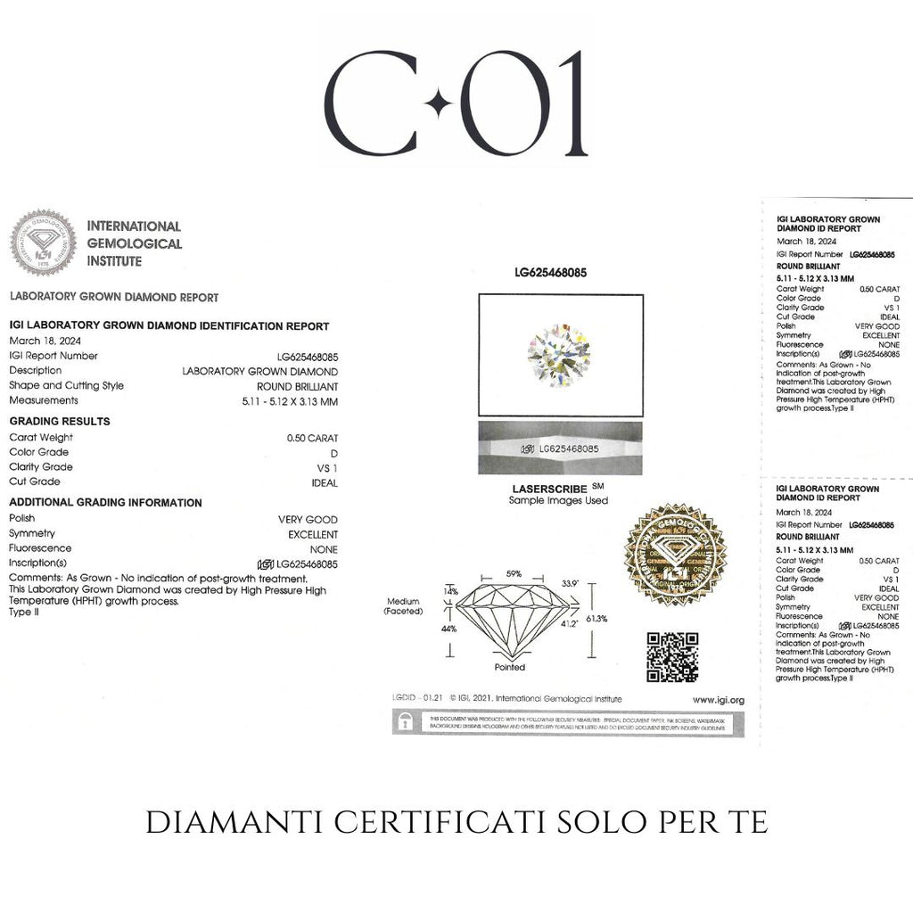 White gold band with 5 brilliant-cut lab-grown diamonds, 2.10 carats.