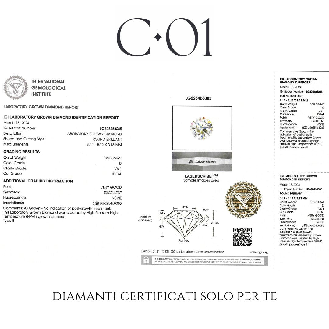 White gold band with 5 brilliant-cut lab-grown diamonds, 2.10 carats.