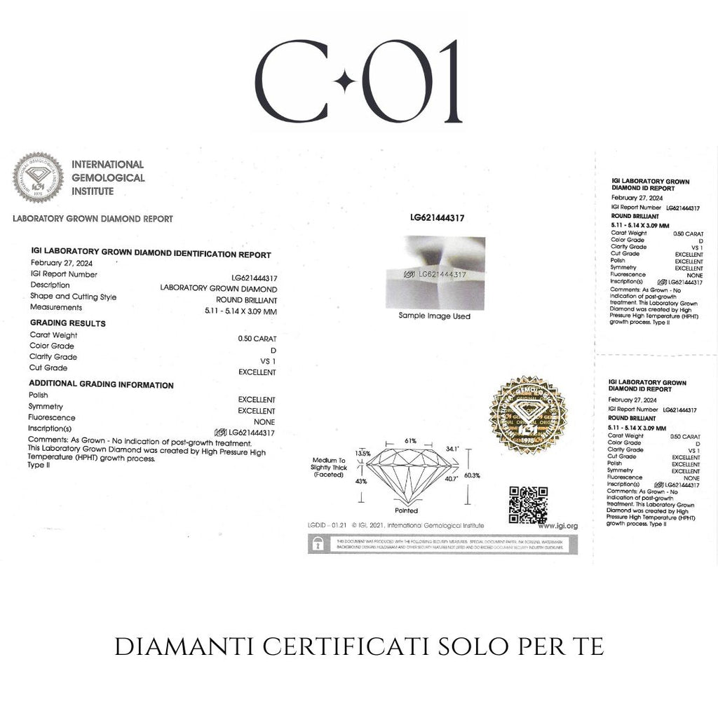 White gold band with 5 brilliant-cut lab-grown diamonds, 2.10 carats.
