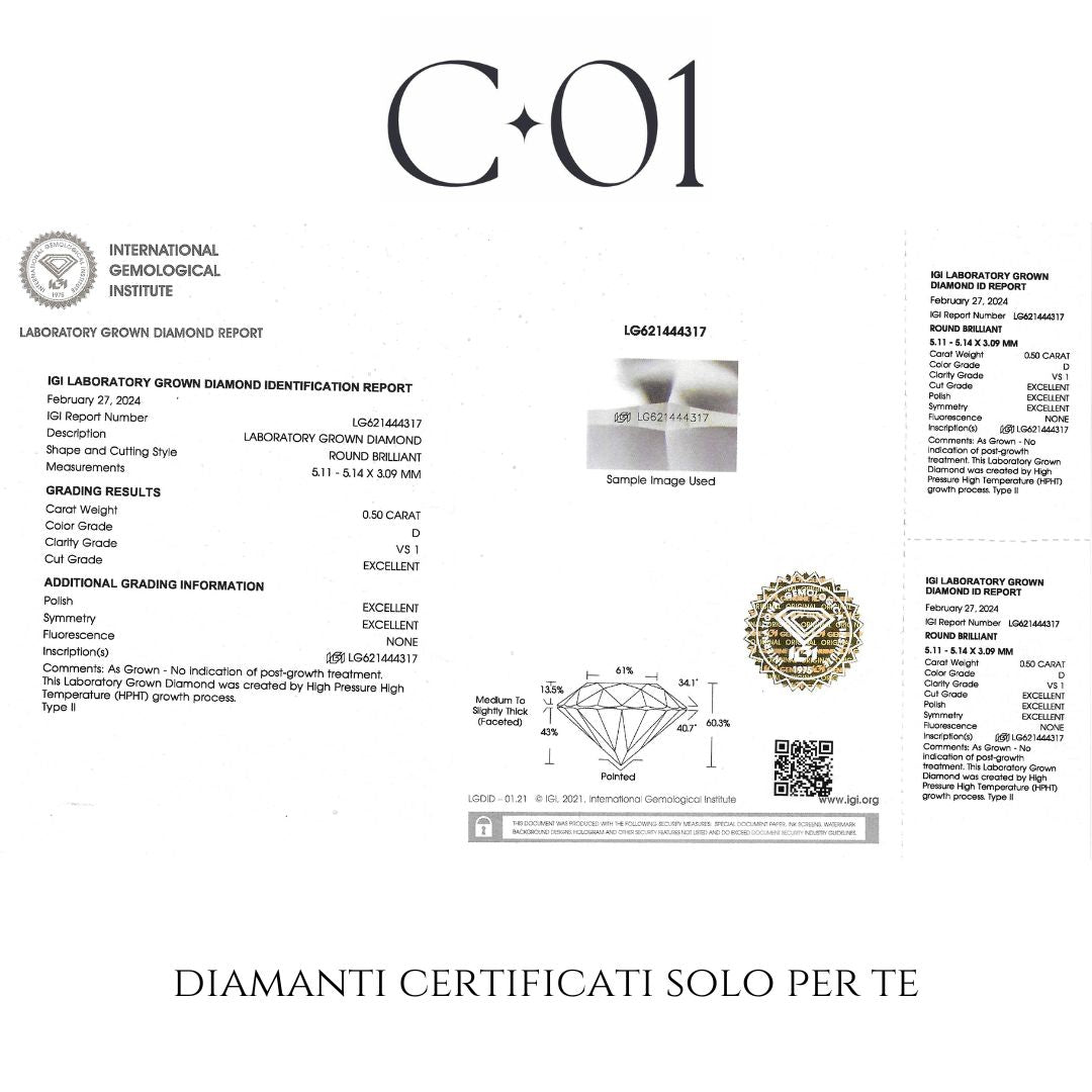 White gold band with 5 brilliant-cut lab-grown diamonds, 2.10 carats.