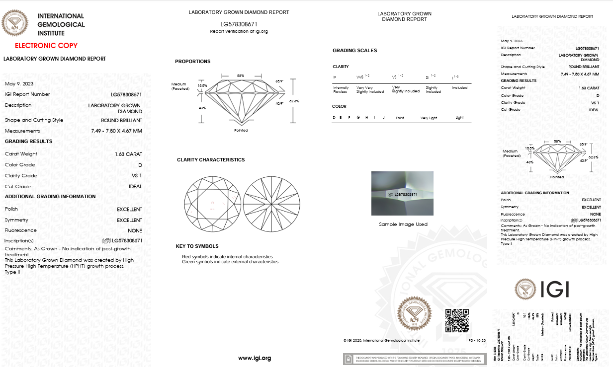 Solitario in oro bianco con diamante Lab-Grown taglio brillante, 1,63 carati.