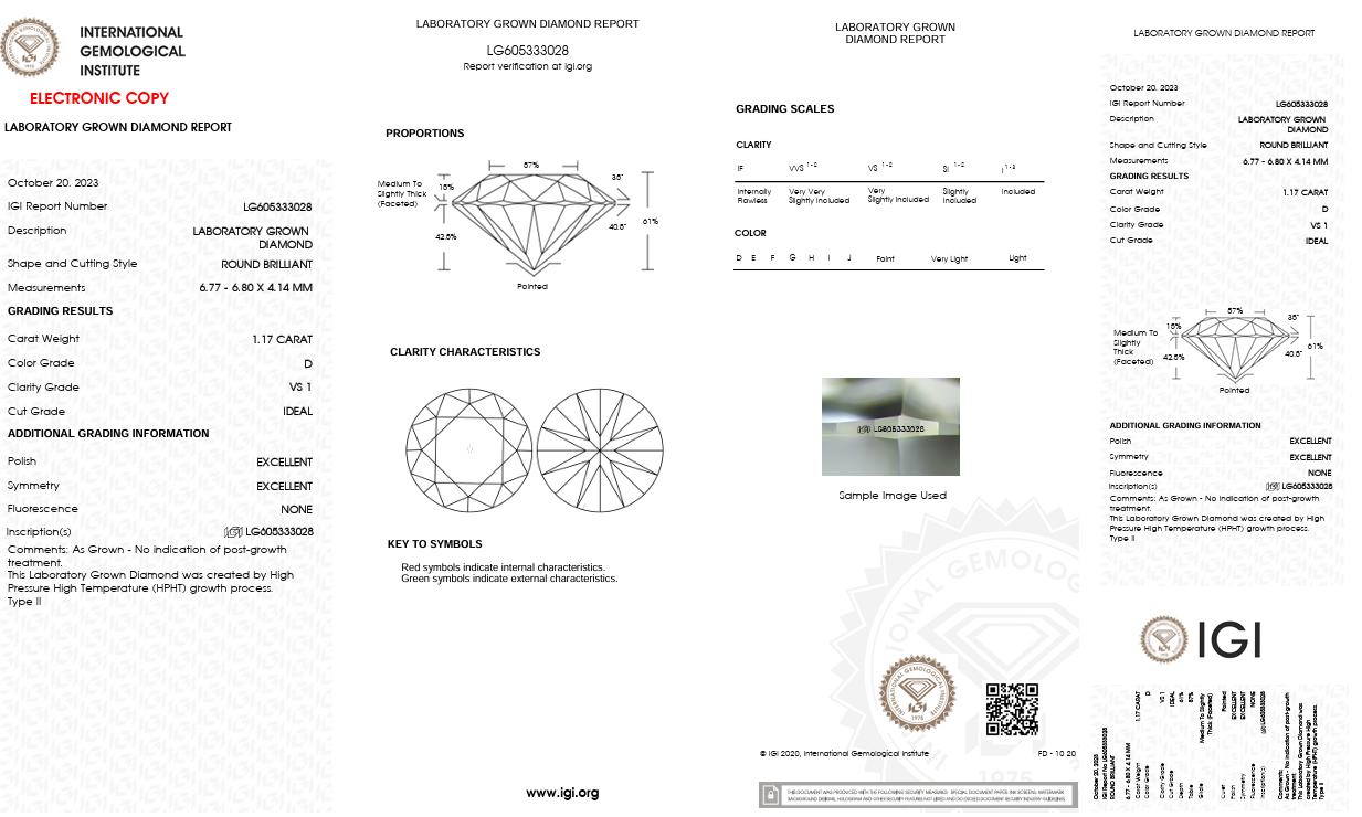 Solitario in oro bianco con diamante Lab-Grown taglio brillante, 1,17 carati.
