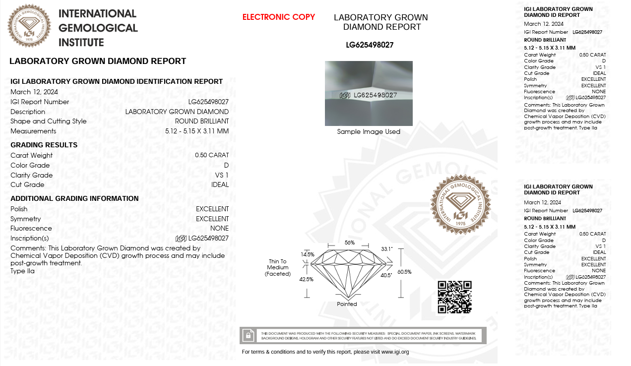 Solitario in oro giallo con diamante Lab-Grown taglio brillante, 0,50 carati.