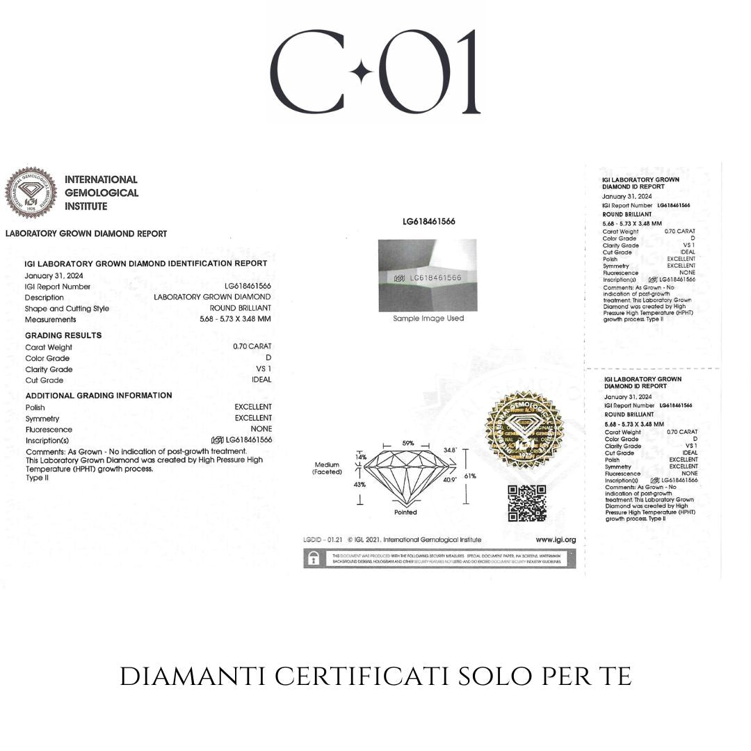 Solitaire in white gold with brilliant-cut lab-grown diamond, 0.70 carats.