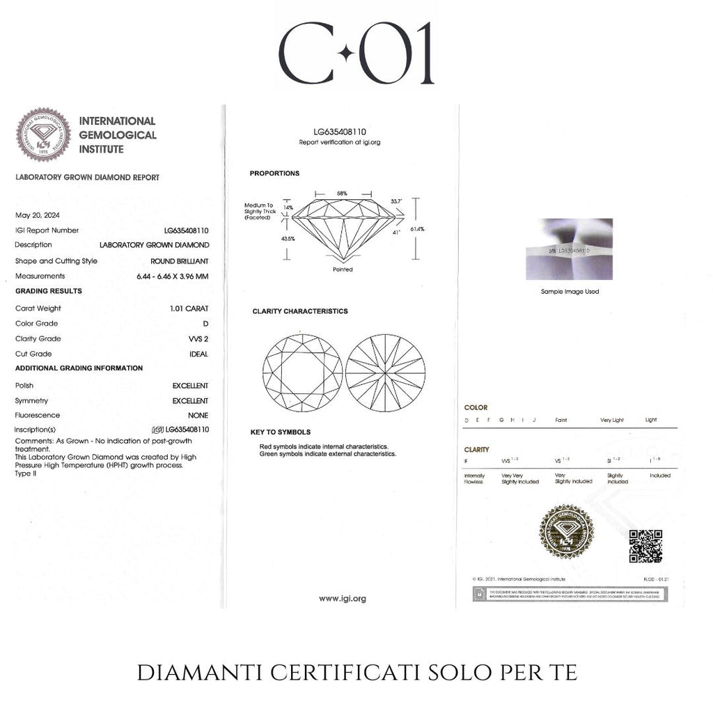 White gold stud earrings with brilliant-cut lab-grown diamonds, 2.01 carats.